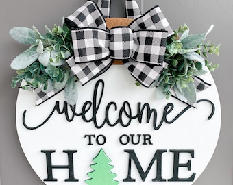 Front Door Decor | Front Door Wreath | Welcome To Our Home | Interchangeable Sign | Front Door Sign | Door Hanger | Housewarming Gift