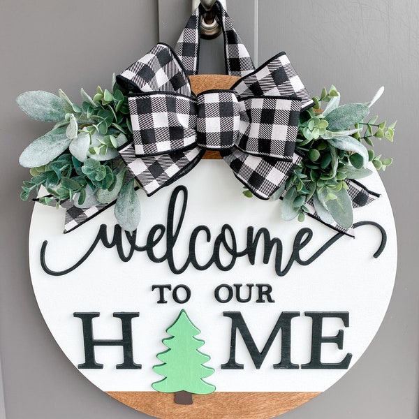 Front Door Decor | Front Door Wreath | Welcome To Our Home | Interchangeable Sign | Front Door Sign | Door Hanger | Housewarming Gift