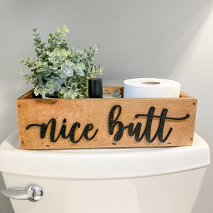 Nice Butt | Funny Bathroom Decor | Toilet Paper Holder | Bathroom Decor | Wooden Bathroom Box, 3D Lettering | Housewarming Gift