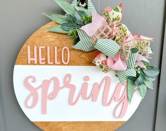 Hello Spring | Wood Door Hanger | Front Door Decor | Spring Door Hanger | Farmhouse Decor | 3D Lettering | Housewarming Gift | Realtor Gift
