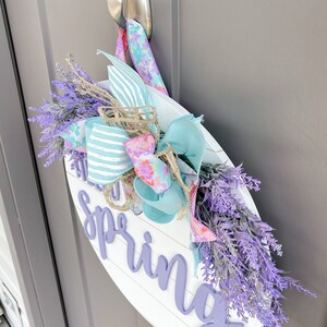 Hello Spring Wood Door Hanger Front Door Decor Spring Door Hanger Farmhouse Decor 3D Lettering Housewarming Gift Realtor Gift image 4