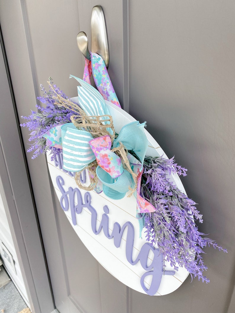 Hello Spring Wood Door Hanger Front Door Decor Spring Door Hanger Farmhouse Decor 3D Lettering Housewarming Gift Realtor Gift image 4