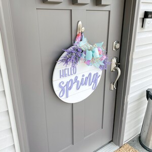 Hello Spring Wood Door Hanger Front Door Decor Spring Door Hanger Farmhouse Decor 3D Lettering Housewarming Gift Realtor Gift image 2