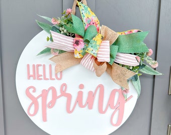 Hello Spring | Wood Door Hanger | Front Door Decor | Spring Door Hanger | Farmhouse Decor | 3D Lettering | Housewarming Gift | Realtor Gift