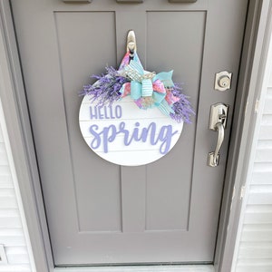 Hello Spring Wood Door Hanger Front Door Decor Spring Door Hanger Farmhouse Decor 3D Lettering Housewarming Gift Realtor Gift image 6