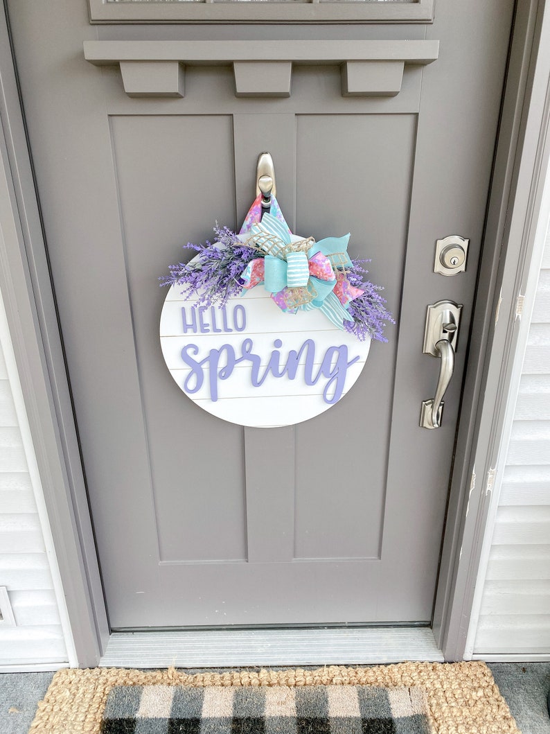 Hello Spring Wood Door Hanger Front Door Decor Spring Door Hanger Farmhouse Decor 3D Lettering Housewarming Gift Realtor Gift image 6