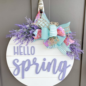 Hello Spring | Wood Door Hanger | Front Door Decor | Spring Door Hanger | Farmhouse Decor | 3D Lettering | Housewarming Gift | Realtor Gift