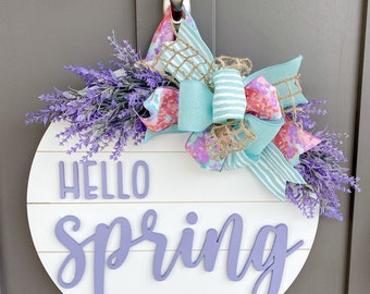 Hello Spring | Wood Door Hanger | Front Door Decor | Spring Door Hanger | Farmhouse Decor | 3D Lettering | Housewarming Gift | Realtor Gift