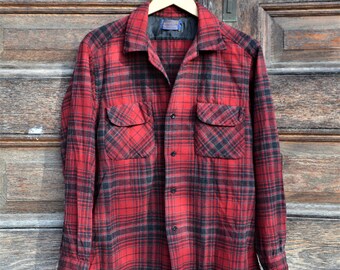 Vintage Pendleton wool shirt, 1960's, men's L, red and black plaid