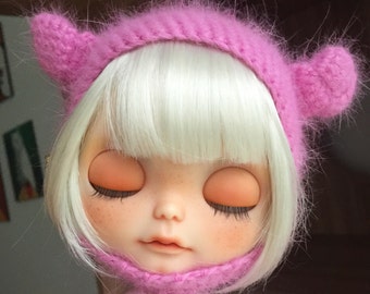 Blythe Hat - Mink cashmere wool hat - Bright pink