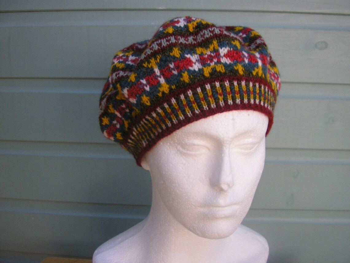 Hand knitted fair isle Shetland wool ladies tam hat beret Etsy