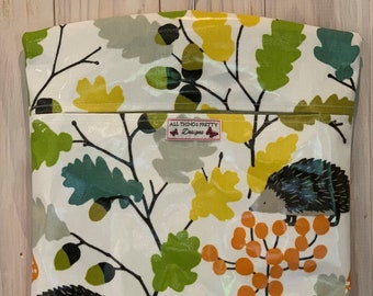 Oilcloth Peg Bag  - Hedgehog & Acorns made in quality Oilcloth fabric. Nature inspired. Wipe clean.