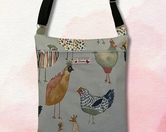 Peg Bag Crossbody Style gemaakt in eigenzinnige Hens/Chickens kwaliteit Matt Oilcloth Fabric.