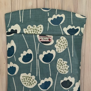 Peg Bag -  Scandinavian Style Retro Flowers Indigo made in quality Matt Oilcloth fabric.