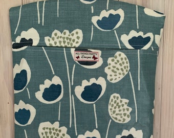 Peg Bag -  Scandinavian Style Retro Flowers Indigo made in quality Matt Oilcloth fabric.