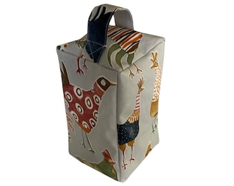 Doorstop -  Harriet Hens/Chickens in multicolour  Quality Matt Oilcloth fabric. Unfilled.