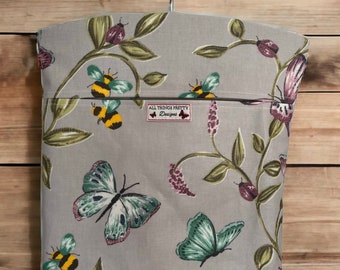 Peg Bag - Oilcloth. Bees, Butterflies & Ladybirds - Made in Quality Matt Oilcloth fabric. Lilac.