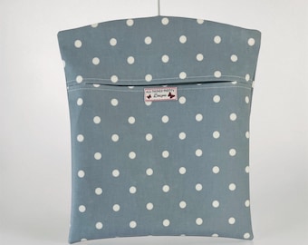 Dotty Oilcloth Peg Bag – Mineral Blue Laundry Accessory.