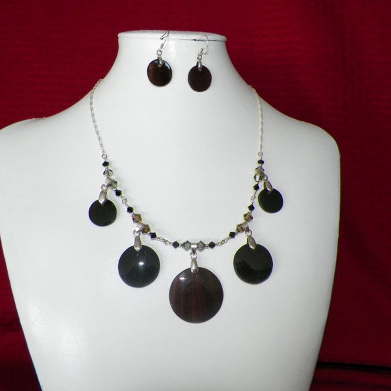 Black blown glass bib necklace and earring set