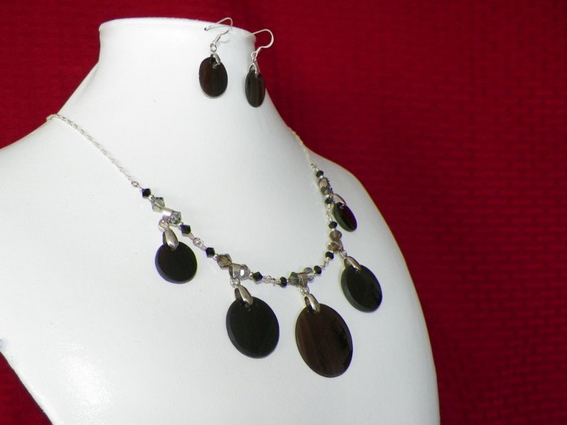 Black blown glass bib necklace and earring set