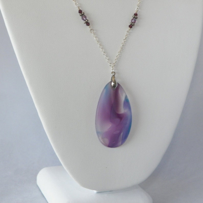 Shades of violet purple with a hint of teal hand cut necklace image 1