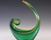 Murano Green Amber Sommerso Cased Glass Sculpture Bowl