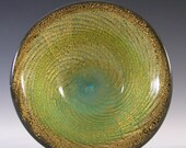Murano Venetian Spiral Gold Leaf Green Cased Glass Bowl