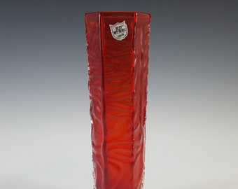 Tajima Japanese "Best Art Glass" Textured Red Glass Vase