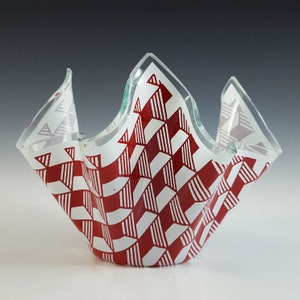 Chance Brothers Red Glass &#39;Carré / Escher&#39; Handkerchief Vase