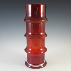 Riihimaki 1532 Riihimaen Lasi Oy Red Hooped Cased Glass Vase image 1