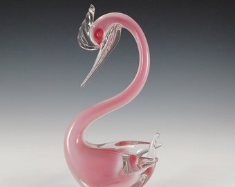 Oball Cygne en verre avec boîte en verre rose de Murano et blanc opalescent