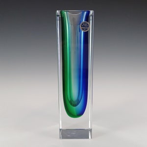 Murano Facettierte Grüne & Blaue Sommerso Glasstein Vase