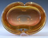 Murano Sommerso Vintage Amber Cased Glass Geode Bowl