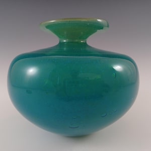 SIGNED Mdina Bubbly Maltese Blue & Yellow Glass Vase