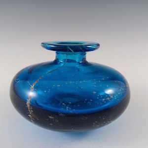 LABELLED Mdina &#39;Blue Summer&#39; Maltese Glass Squat Vase