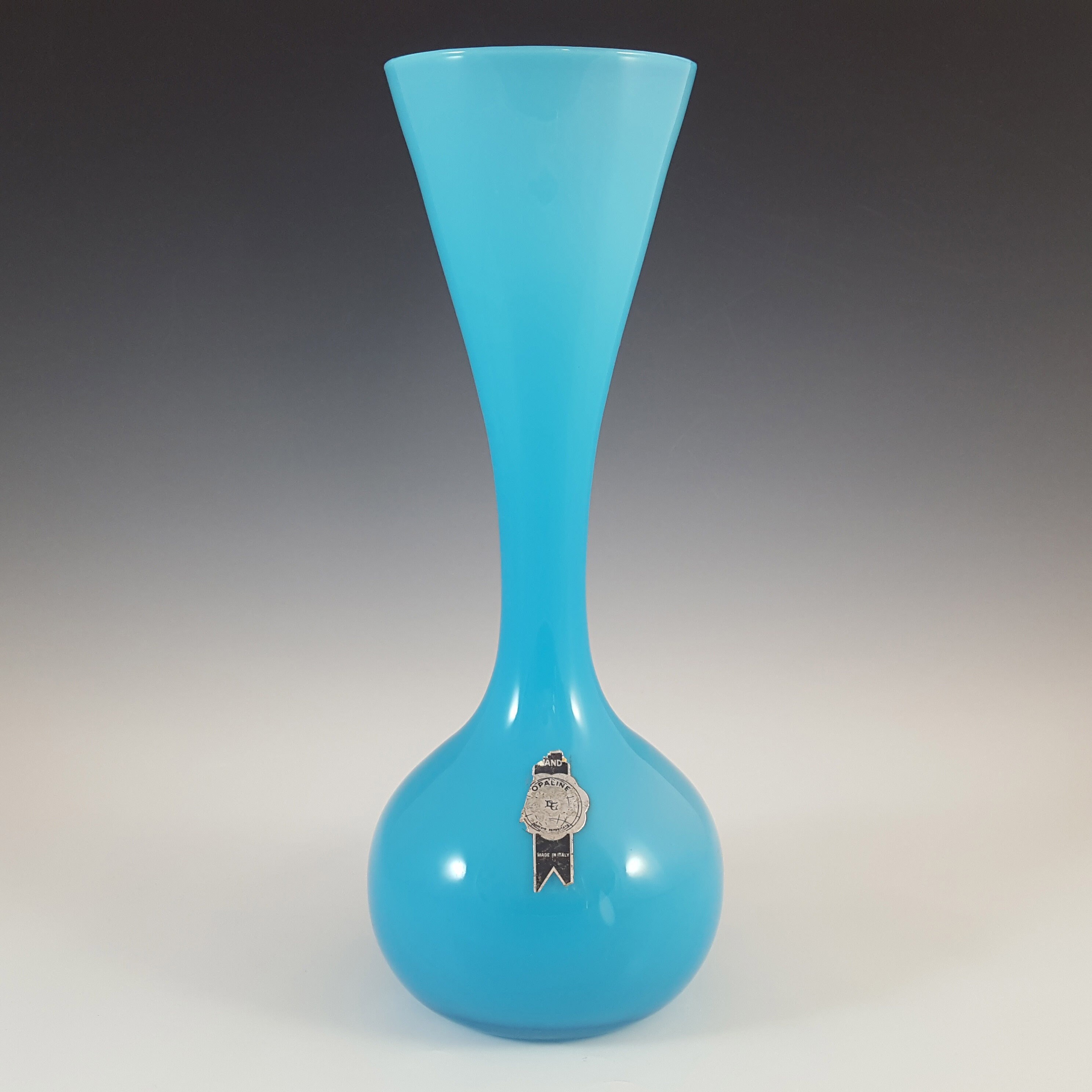 r125イタリア製 Empoli ヴィンテージ ターコイズガラス 蓋付き装飾壺 LABELLED Cristalleria La Toscana Empoli Vintage Italian Blue Glass