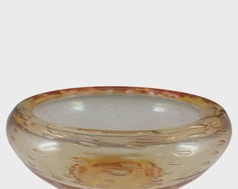Whitefriars #9391 Golden Amber Glass Controlled Bubble 8.25" Bowl