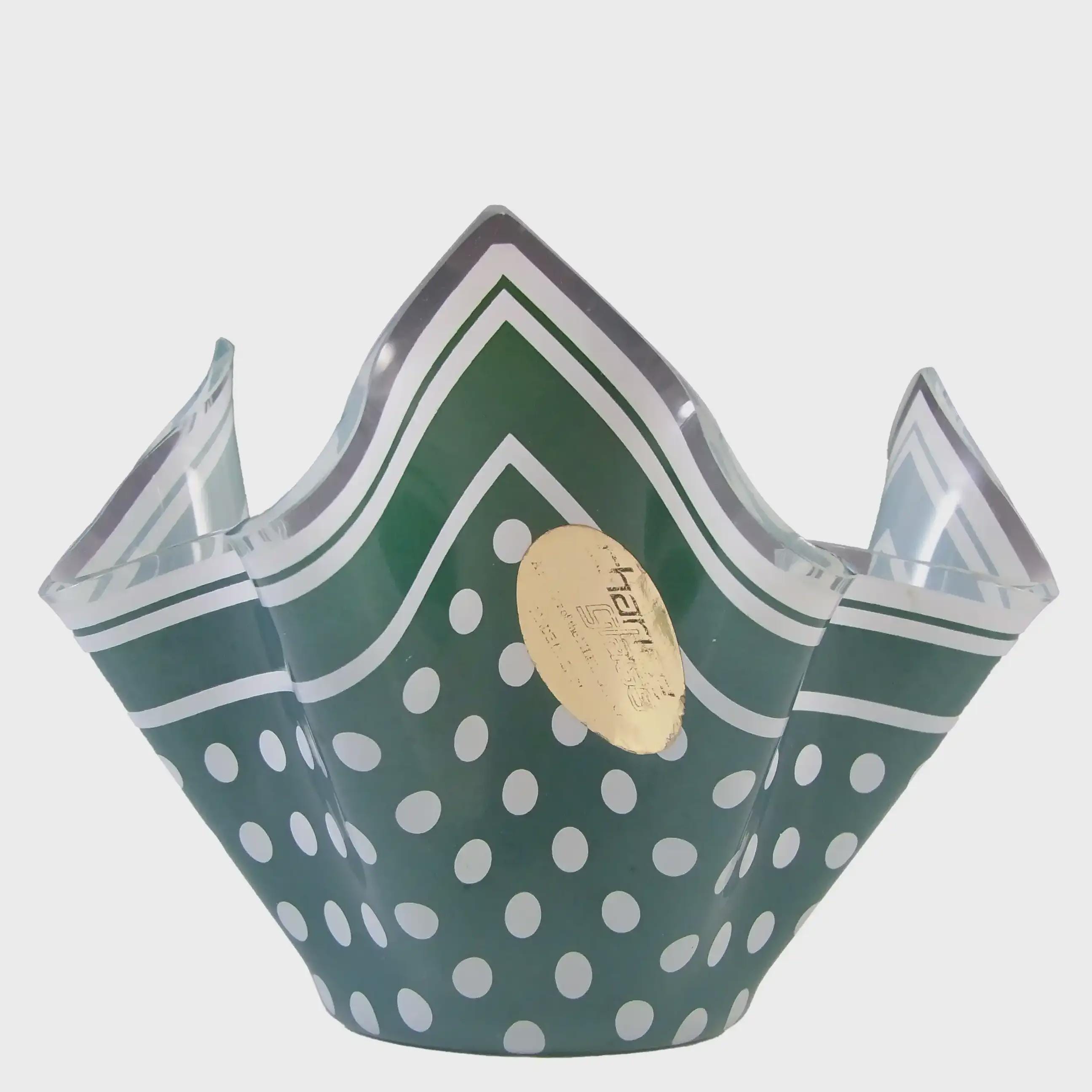 Chance Brothers Green Glass 'Polka-dot' Vintage Handkerchief Vase