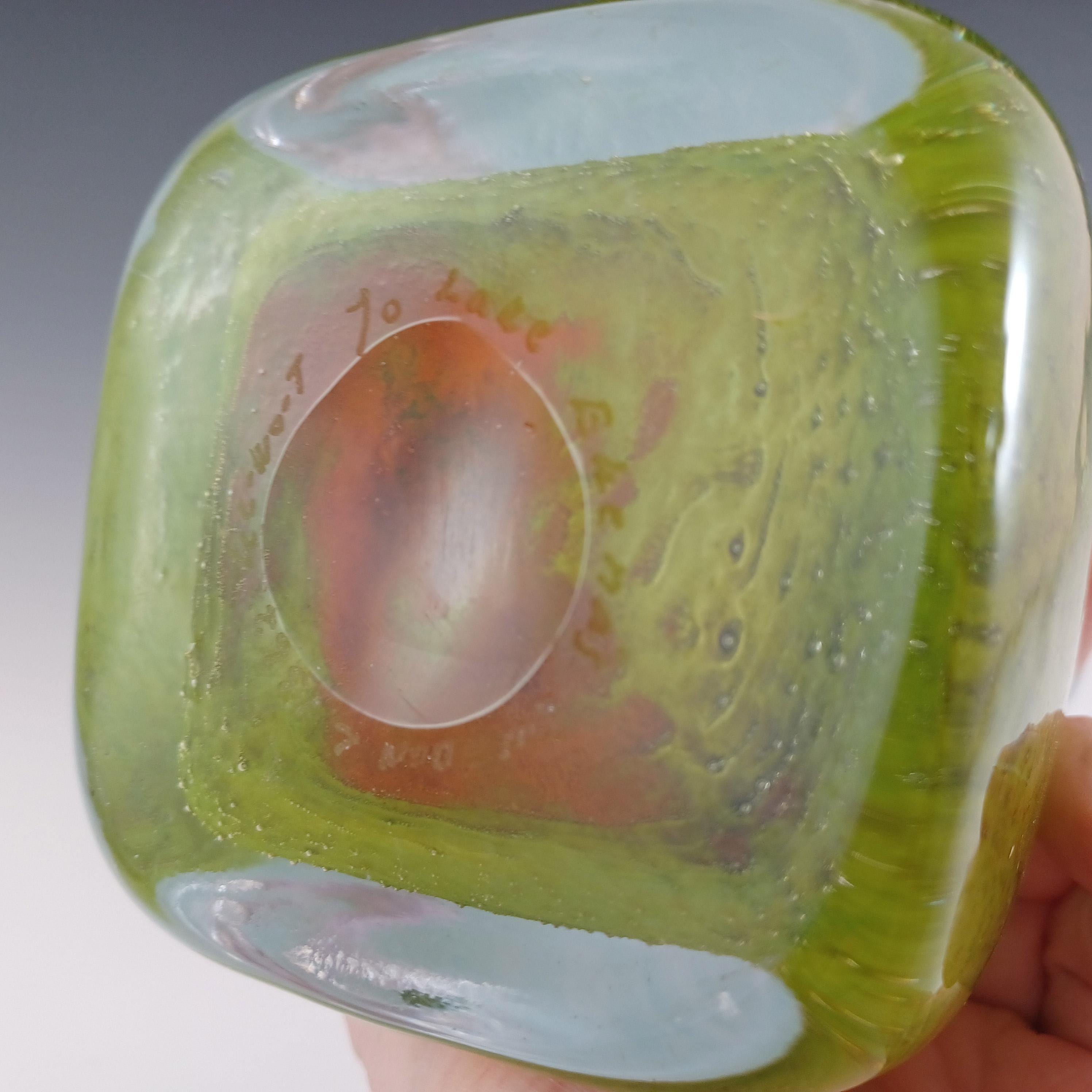 署名入り #L1362 エケナス ブルー＆グリーン ガラス花瓶 ジョン