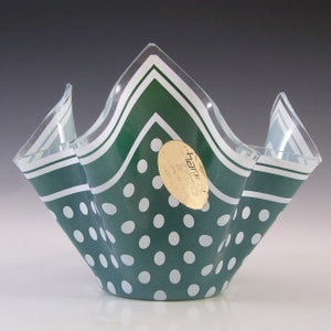 Chance Brothers Green Glass &#39;Polka-dot&#39; Vintage Handkerchief Vase