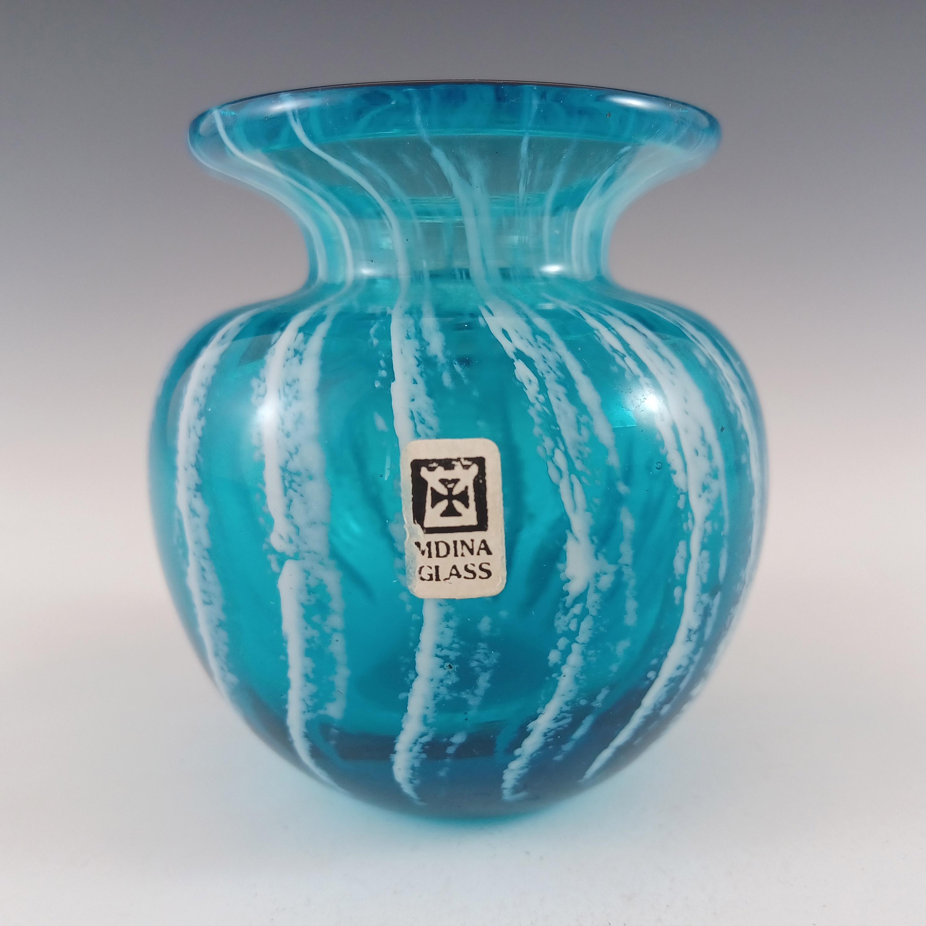 マルタグラス　イムディーナガラス　フラワーベース サイン＆ラベル付き イムディーナ ブルー + ホワイト ストライプ