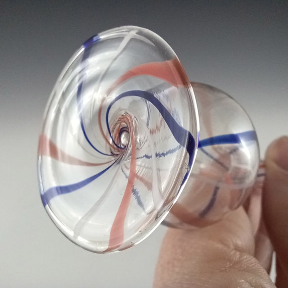 ヴィンテージの青と赤のストライプ柄ランプワークガラスの花瓶 - Etsy 日本