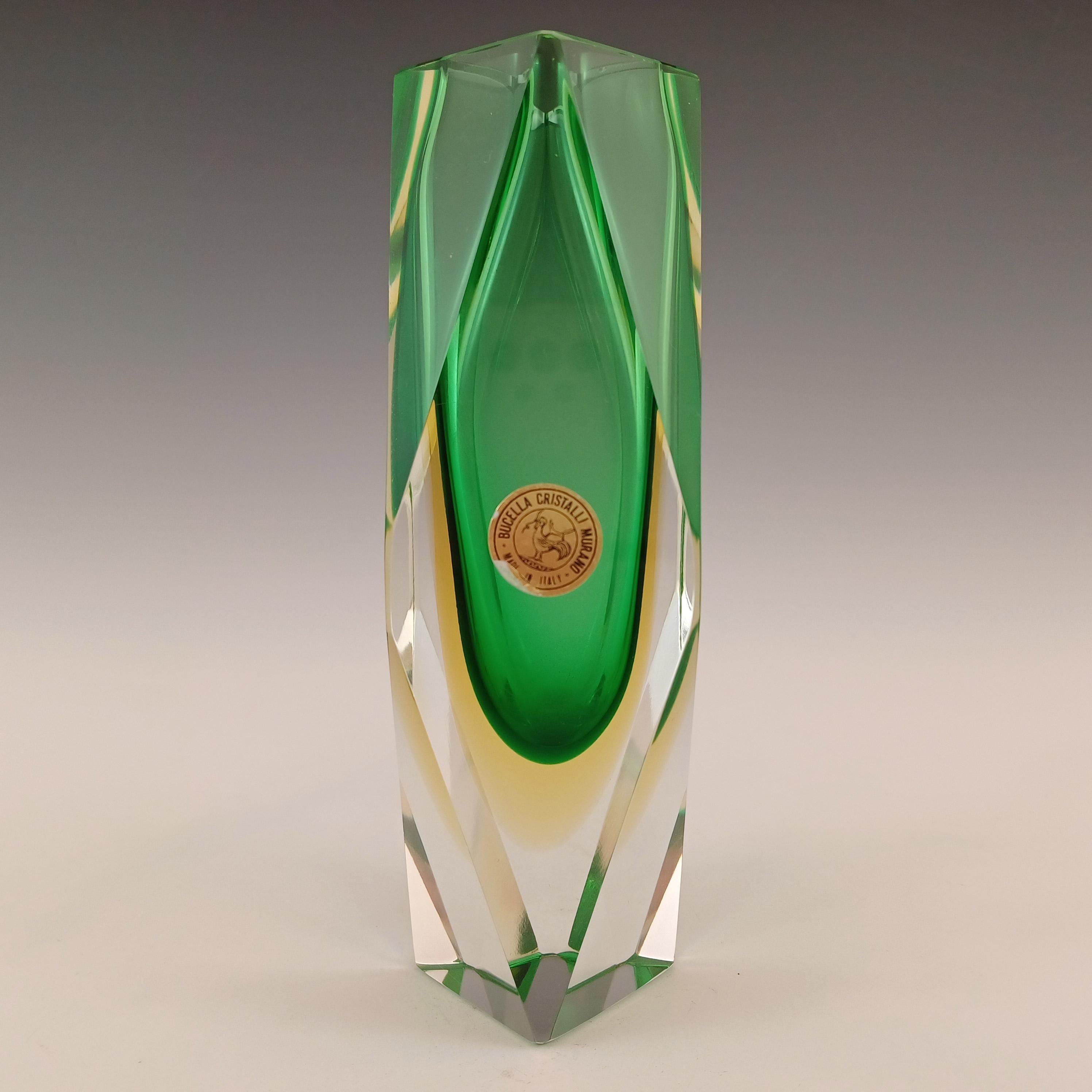 ラベル付き Bucella Cristalli Murano ファセット グリーン & アンバー 
