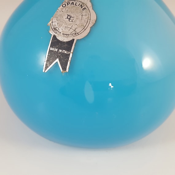 r125イタリア製 Empoli ヴィンテージ ターコイズガラス 蓋付き装飾壺 LABELLED Cristalleria La Toscana Empoli Vintage Italian Blue Glass