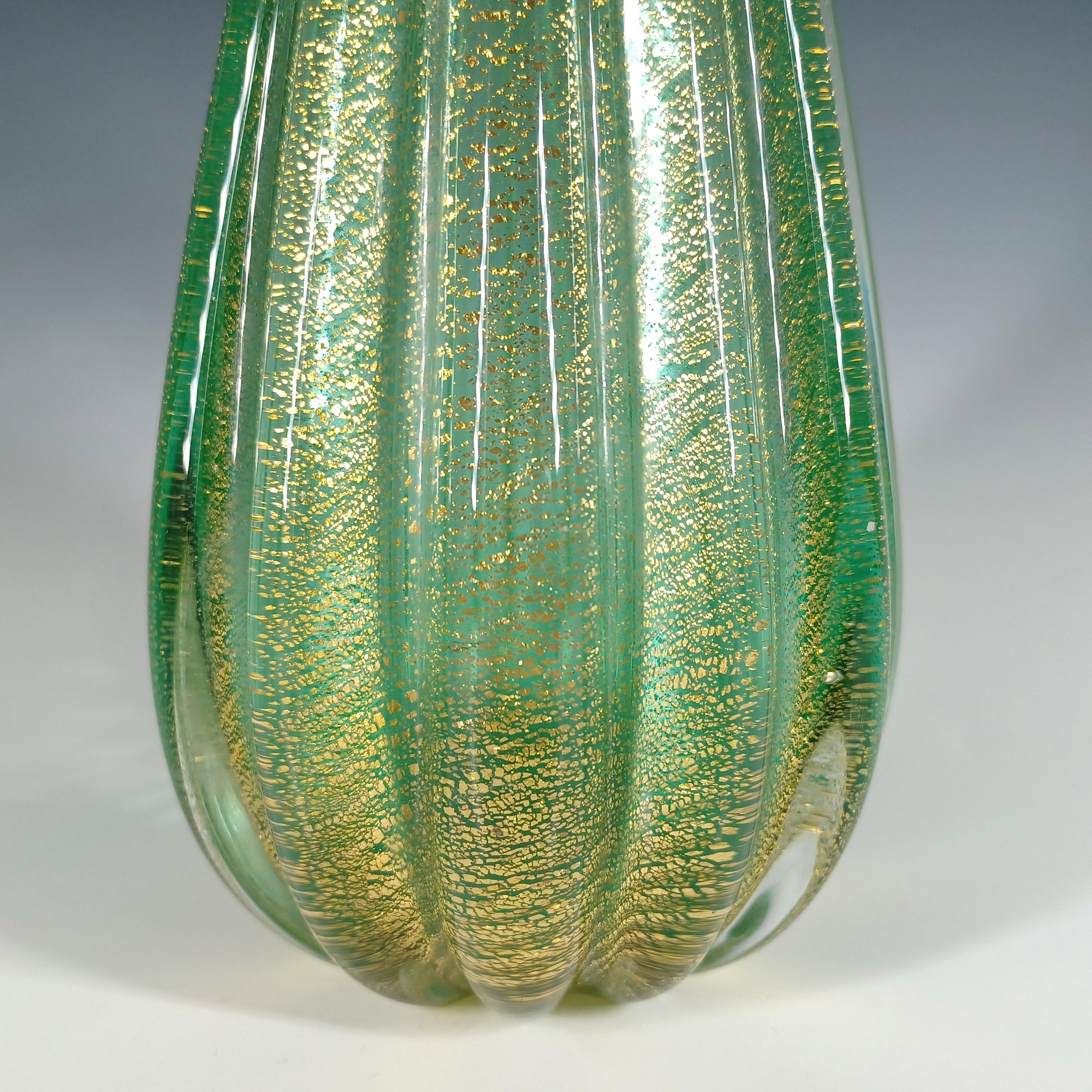 LARGE Barovier & Toso Murano Cordonato D'oro Gold Leaf Green Glass