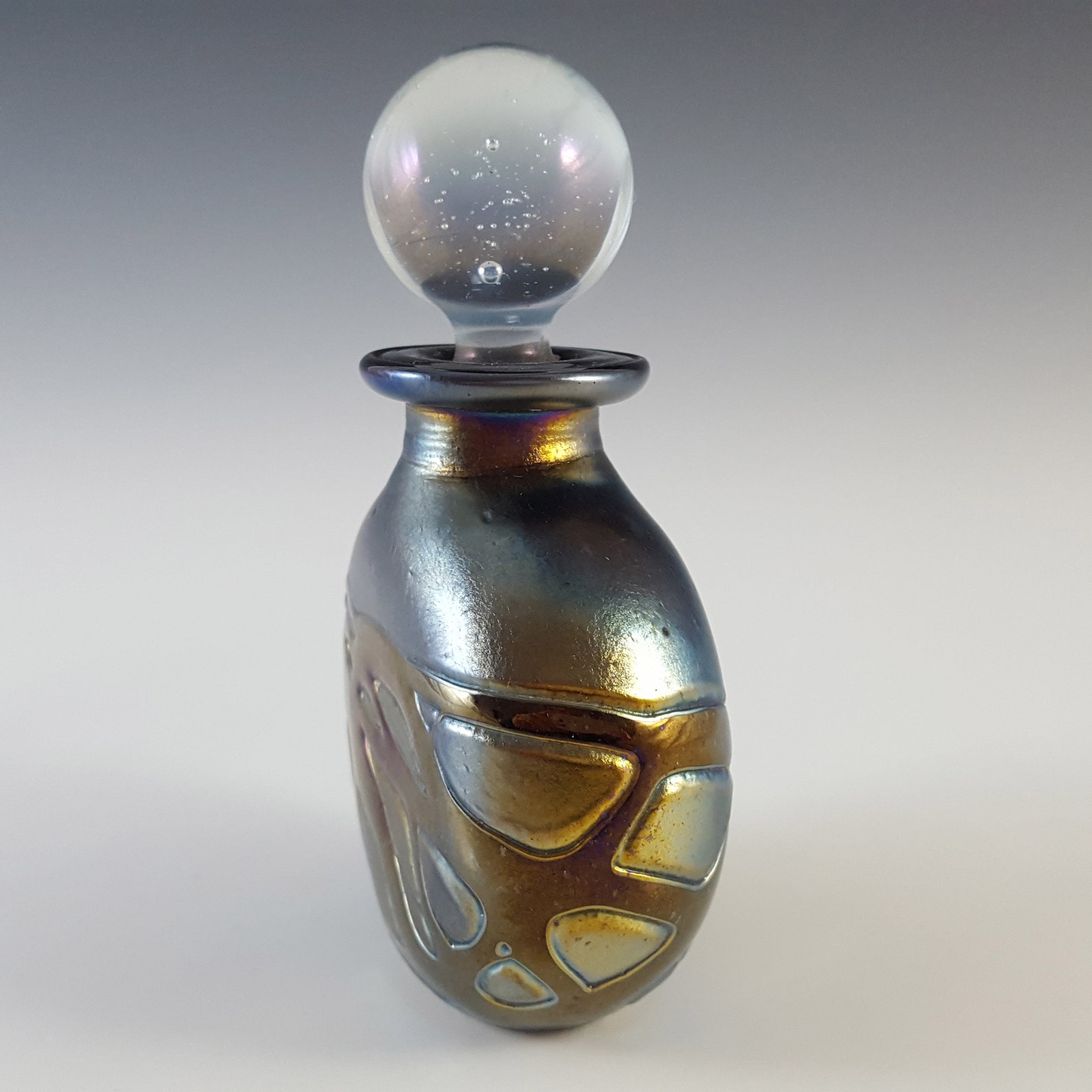 SIGNED Phoenician Black & Blue Iridescent Glass Perfume Bottle Etsy