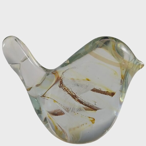 LABELLED Isle of Wight Studio Yellow, Brown & Clear Glass Bird