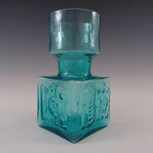 Dartington #FT65 Kingfisher Blue Glass Frank Thrower &#39;Geometric&#39; Vase