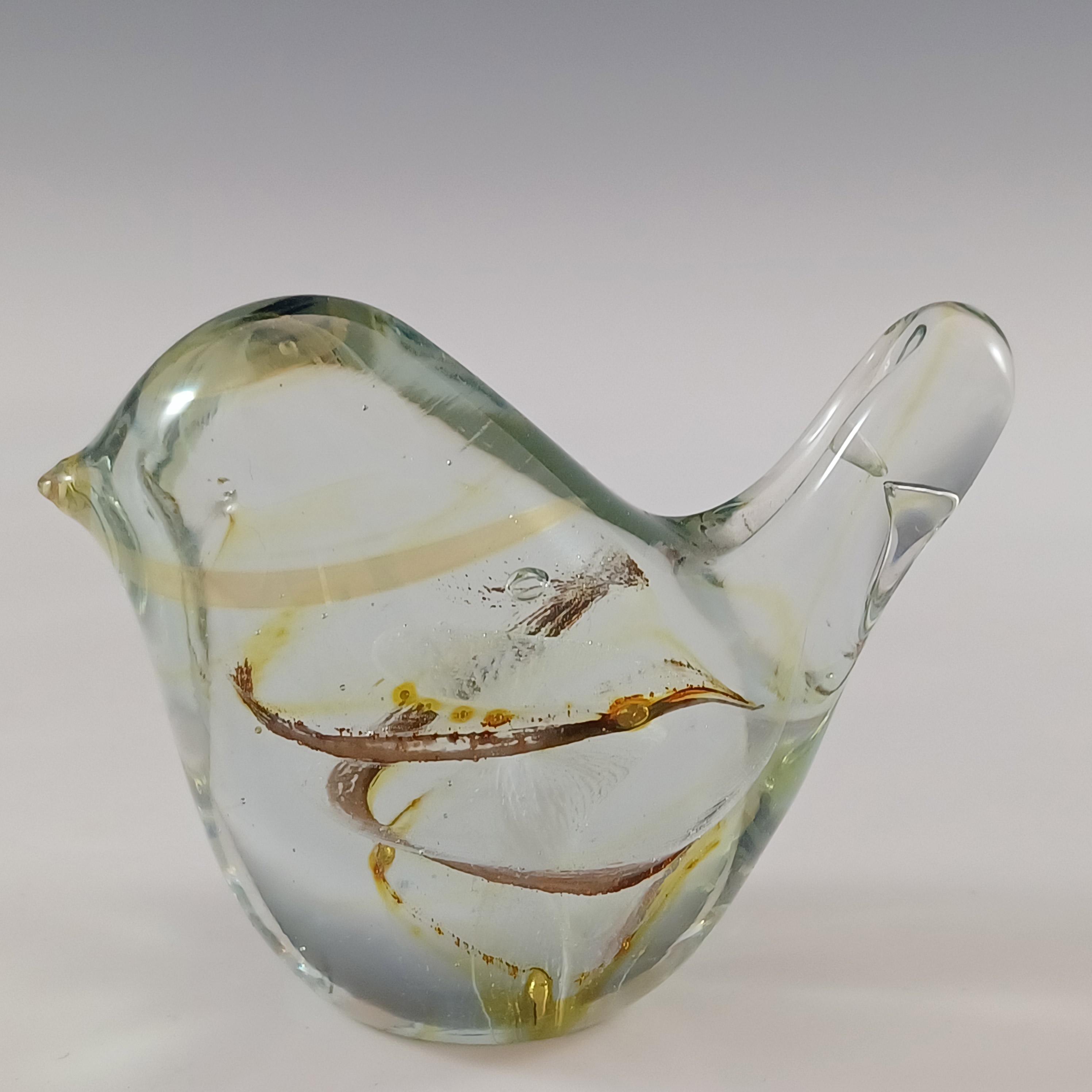 LABELLED Isle of Wight Studio Yellow, Brown & Clear Glass Bird
