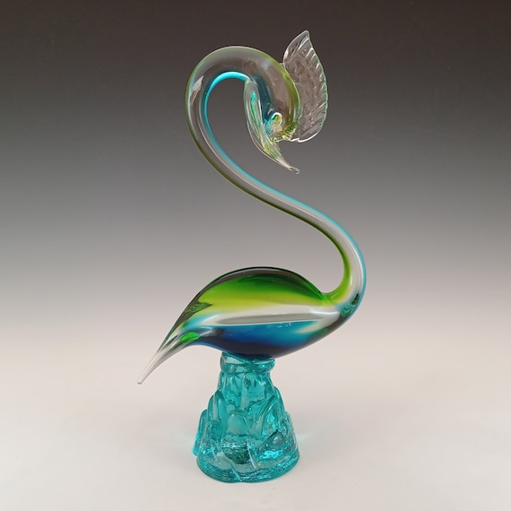 ムラーノガラス製青い白鳥の置物 ムラーノガラス製青い白鳥の置物稀少価値